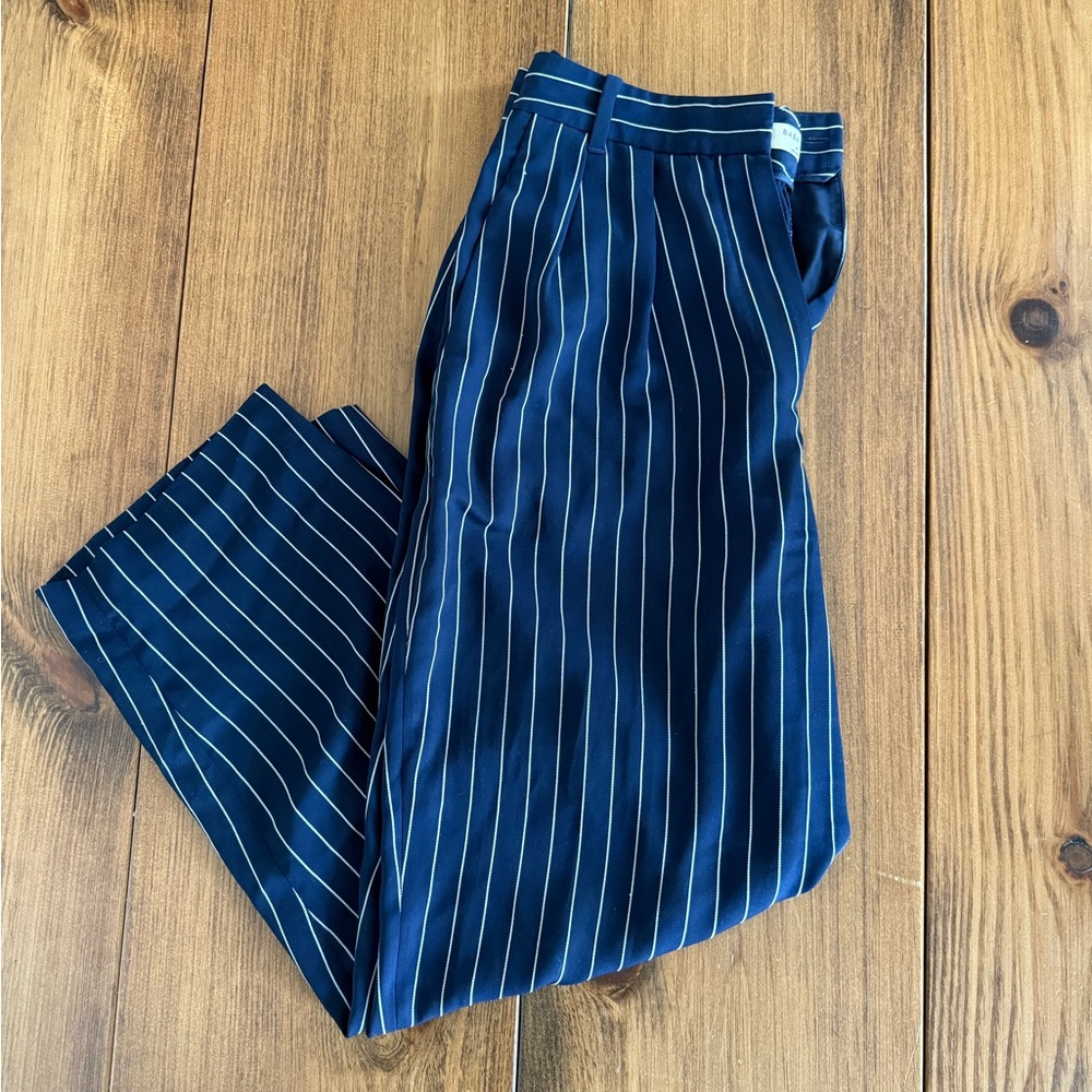 Navy Pinstripe Wide-Leg Trousers